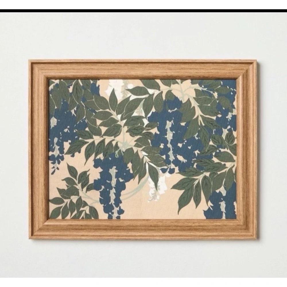 Hearth & Hand Magnolia Leaves Framed Wall Art Blue Green 11x14 Wood Finish Frame
